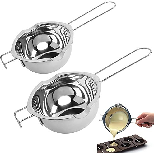 2pcs Pentolino per Bagnomaria in Acciaio Inox Pentolino Bagnomaria Cioccolato Ciotola di Fusione a Bagnomaria per Far Fondere Cioccolato, Burro, Caramelle, Formaggio, Candela, Sapone(400ml+600ml)