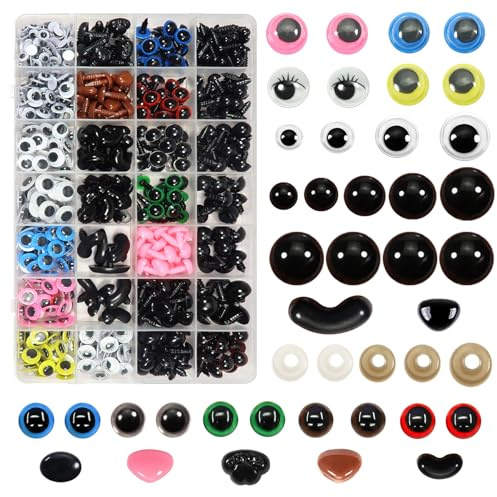 TOAOB 292 Piezas Ojos de Seguridad 6 hasta 14 mm de Multicolor Plástico y Seguridad Narices con Plastico Arandelas y 320 Piezas Ojos Móviles Negros de Plástico Autoadhesivos para Hacer Muñecas