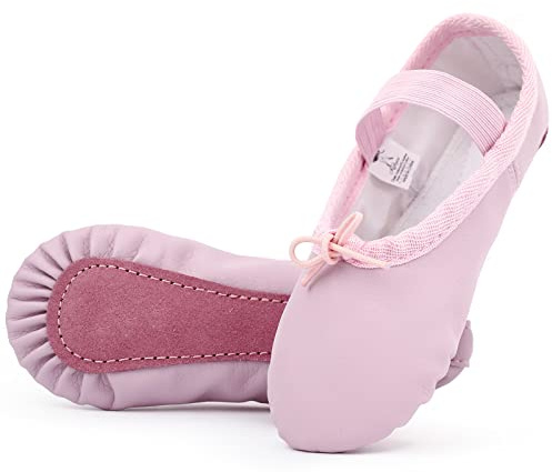 Kefiyis Ballet Shoes for Girls Leather Dance Shoes Full Sole Ballet Flats Ballet Slippers for Kids Toddler Women Adults(Pink 1 Adult)