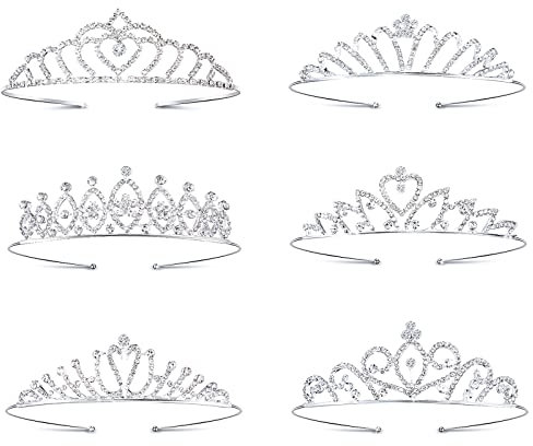 HIFOT 6 Stück Prinzessin Krone Mädchen, Kristall Tiara Set Silber Krone, Geburtstags krone Mädchen, Prinzessin Kostüme Haarschmuck Hochzeit Proms Pageants Geburtstagsfeier Diadem für Kinder