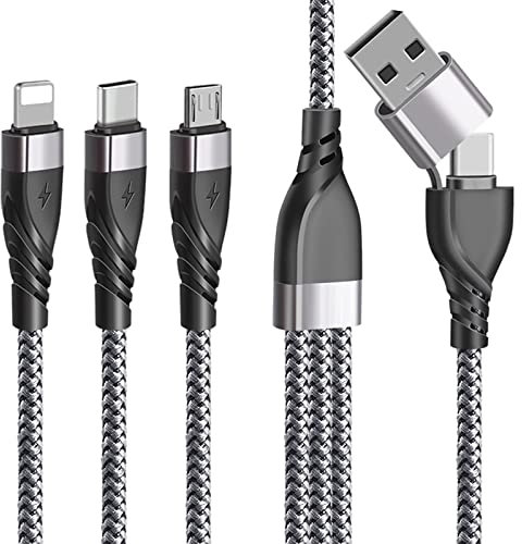 Multi Charger Cable, USB A/USB C 5 in 1 Fast Charging Cord Nylon Braided with iP Micro USB Type C Connector for Phone 16 Pro Max 15 14 13 12 11 8 7 6 Android Samsung Galaxy Huawei Xiaomi PS5-1.2M