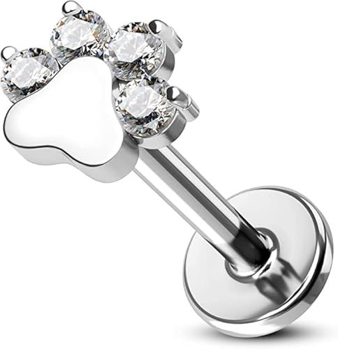 CM Crareesi Mania Hundepfote Piercing Ohr Helix Piercings Silber 16G Ohrpiercing G23 Titan Tragus Lippe Knorpel Conch Flache Rückseite Piercing Stecker Innengewinde Forward Helix Ohrringe für Frauen