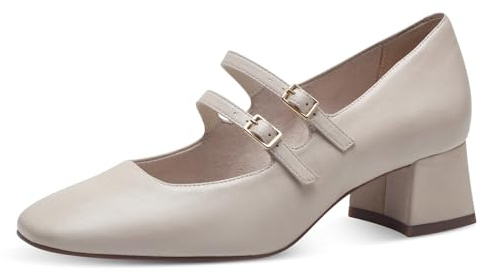 Tamaris Damen Pumps mit Riemchen Leder Blockabsatz; Ivory/beige; 38 EU