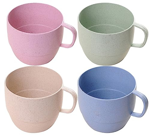 Leadigol Wheat Straw Milk Cup,Plastic Unbreakable Tableware Reusable Water Mug Simple Breakfast Drinking Cup Camping Tea Beverage Mug Coffee Mug Bathroom Cups
