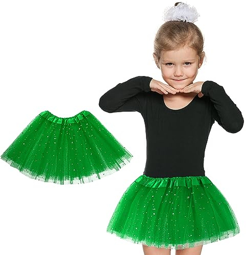 Yolev Falda de Tul Tutú para Niñas de los Años 80 Falda Tutú Retro para Niños Disfraz de Fiesta Navideña de Halloween (Verde)