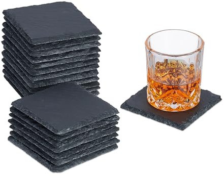 Relaxdays Dessous de Verre, Lot de 20, sous-Verres carrés, 10x10 cm, pour Boissons, raclette, en Ardoise, Anthracite