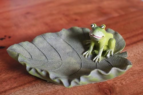 Posiwio Kleiner Frosch auf Blatt, aus Resin, 12 x 9 cm, H 5 cm, Dekofigur