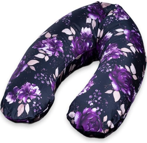 Chillstar Stillkissen XXL Premium 185cm 100% Bio-Baumwolle Lagerungskissen Schwangerschaftskissen mit Mikroperlen - Stillkissenbezug abnehmbar und waschbar | Design: Rosen auf Schwarz