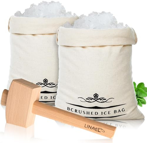 Lewis Ice Bag and Mallet for Crushed Ice, Canvas Bag & Wooden Mallet Bar Tools Bartender Kit, Ice Crushers for Home Use