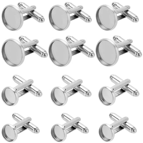 SUNNYCLUE 1 boîte de 16 boutons de Manchette Ronds en Argent Boutons de Manchette D'Affaires Cabochons Vierges en Alliage Plateau de Cadre Lunette Costumes de Balle Goujons Boutons de Manchette pour H