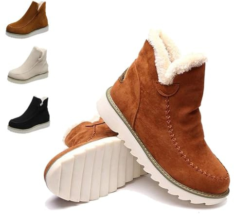 Bottines de neige classiques antidérapantes pour femmes,bottines antidérapantes avec doublure en fausse fourrure chaude, bottines courtes en peluche à bout rond décontractées et tendance (Brown,40 EU)