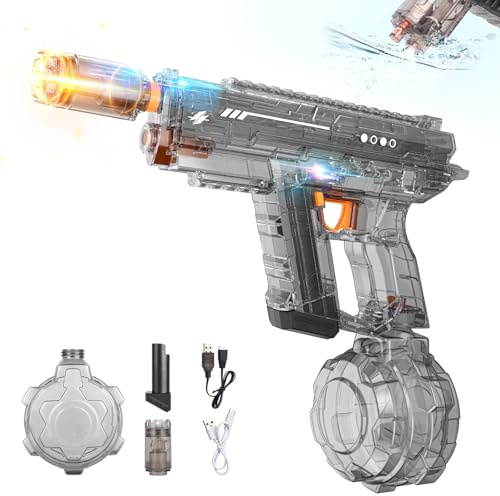 Electric Water Gun with Auto Suction & Flashing Lights, 800CC Large Capacity, 26-32FT Long Range, Black Automatic Water Toys for Pool Party Beach Outdoor Play, Water Toys for Kids & Adults