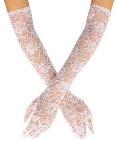 IYOU Blumen Spitze Handschuhe Lange Weiße Spitzenhandschuhe Hochzeit Oper Party 1920s Flapper Spitze Handschuh für Dinner Parties