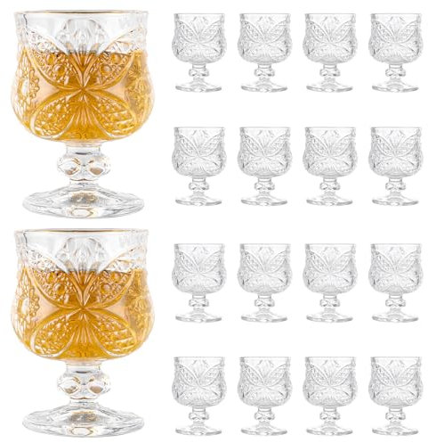 VIDETOL Lot de 18 verres à liqueur en verre sans plomb, 45 ml, verres à liqueur, verres cordial transparent, verres vintage pour tequila, brandy, sherry