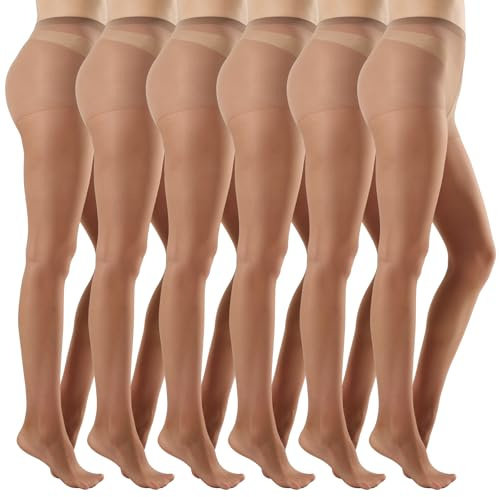 MANZI 6 Pairs Women's 20D Sheer Silky Pantyhose Control Top Nylon Stockings