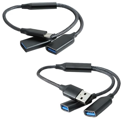 Cable USB Duplicador, Distribuidor 2.0 Macho a 2 Hembra, Doble Toma de Datos y Carga, Adaptador C a 3.0 OTG para iPhone 15 16 Pro Max, Samsung S23 S22, Macbook, Memoria USB