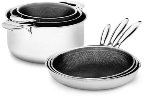 Onyx Cookware Pfannenset & Kochtopfset – 6-teilig | 3 Bratpfannen 24/26/28 cm & 3 Kochtöpfe 20/24/28 cm | Beschichtetes Kochgeschirr für Induktion & Alle Herdarten | Kratzfest & PFAS-frei