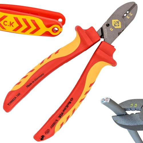 C.K Redline 2025 Edition VDE CombiCutter 2, cortador lateral alemán de cable eléctrico de 160 mm, pelacables, tijeras de tornillo, cortapelos de electricistas resistentes, tijeras para electricistas