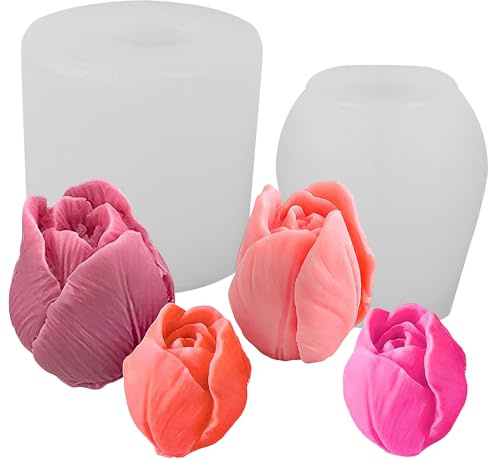 Stampo a Forma di Tulipano, 2 Pezzi Stampi per Candele a Forma di Tulipano, Stampi per Candele in Silicone per Realizzare Candeles, fai da te in Resina, Decorazioni per Torte Fondente