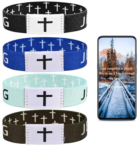 Pmormyy 4PCS Daily Bible Verse Jesus is King Bracelet, Christian Jesus Wearable Wristband for Women Men 4 Colors Style 2