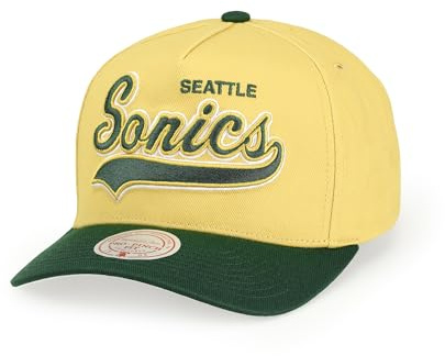 Mitchell & Ness NBA Harvest Gold Pro Crown Snapback Gorra de Basecap, Amarillo/Verde, Talla única, Ajustable, Hombre, Mujer, Niños, Unisex, Primavera, Verano, Otoño, Invierno, Seattle Supersonics