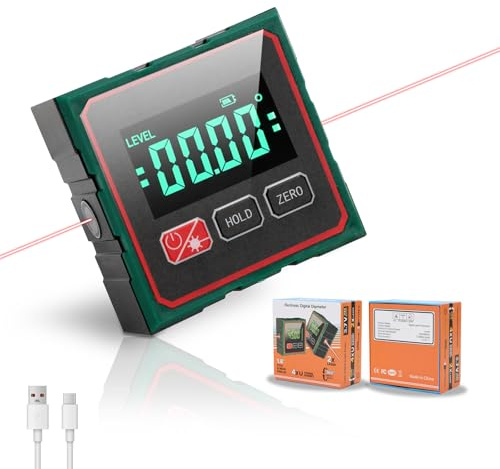 Qivine 4 * 90° Inclinomètre Numérique Rechargeable, Niveau Digital Magnétique 4 Faces Haute Précision ±0,2°, Rapporteur d'angle Numerique avec Écran LCD, IP54, pour Menuiserie Bâtiment Automobile