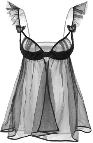 QYYZTQY Babydoll da Donna Lingerie con Chiusura Frontale in Pizzo Chemise Camicia da Notte Abito con Scollo a V Camicia da Notte in Rete Trasparente Camicia da Notte da Sposa