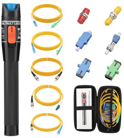 WSOLDMA 12PCS Fiber Optic Kit, Portable test Tool with 15KM Visual Fault Locator, FC Male to LC Female Adapter, SC/FC/LC/ST Coupler and 5 Patch Cords