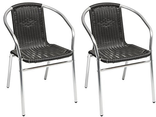 Mojawo 2 Sück Aluminium/Polyrattan Bistrostuhl stapelbar Stapelstuhl Campingstuhl Gartenstuhl Küchenstuhl Balkonmöbel Gartensitzmöbel Silber/Schwarz