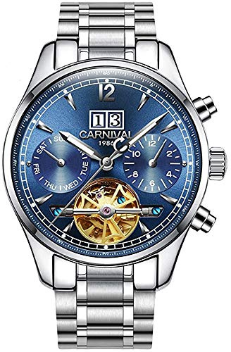 MASTOPHerr multifunktionell automatisk mekanisk klocka Tourbillon rostfritt stål affärskalender armbandsur