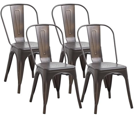 GrandCA HOME Juego de 4 sillas de Comedor Retro, Silla de Estilo Industrial, Silla de Restaurante, Silla de bistró (Brown)