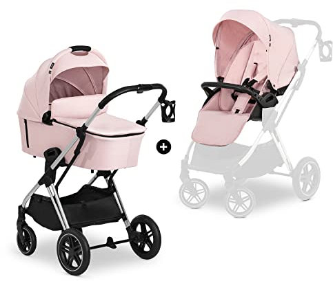 hauck 2 in 1 Kinderwagenset Vision X Set ab Geburt bis 22 kg mit Babywanne, wendbaren Sportsitz mit Beindecke und Liegefunktion, UPF 50+, Gummiräder, Getränkehalter, Zusammenklappbar (Melange Rose)