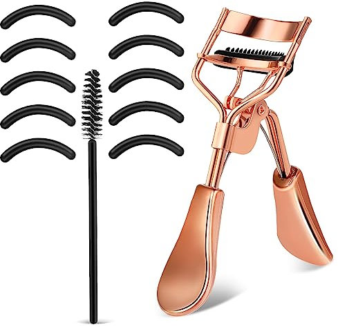 WLLHYF Eyelash Curler Kit Metal Eye Lashes Curler, Professional Makeup Tool with Built-in Comb Eye with 10 Replacement Refill Pads Get Dramatically Curled Eyelashes for Women Girl