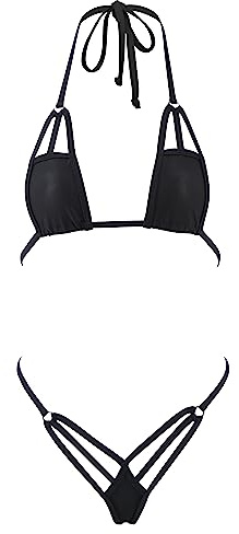 SHERRYLO Extreme Micro Bikini G String Perizoma Mini Costume da Bagno Sexy Esotico Mini Costume da Bagno per Le Donne Abbronzatura Bikini Set, Nero, Taglia Unica