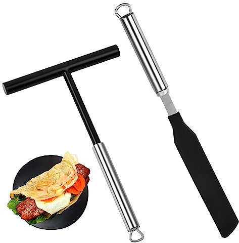 Wisebom Spalmatore per Crepe e Spatola Crepes, Stendi Crepes a Forma di T Distributore di Crepes in Acciaio Inox, Crepe Spreader Espatula per Crepes Pancake Turner Strumento per Crepe Pan Maker
