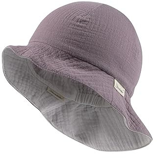Sterntaler Wende Sonnenhut Uni - Strandhut aus Musselin(Bio) - UV-Schutz 30 Sommerhut Mädchen - mit elastischen Gummiband und Nackenschutz - Baby Kinder Kopfbedeckung - pastellviolett, Größe 47