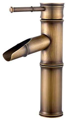 Namuoto Mitigeur Lavabo Cascade, Robinet Lavabo Mitigeur Salle de Bain Cascade en Laiton, Robinet Salle Bain Bambou Retro, 2 Joints Break Mouth