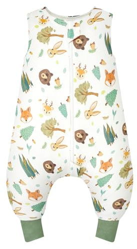 WYTbaby Saco De Dormir Con Pies 1,0 Tog, 100% Algodón Saco Dormir Bebe Todo El Año Para Niños y Niñas, 80 Cm (Altura Del Bebé 80-90 Cm)