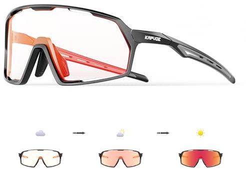 KAPVOE Photochromatische Selbsttönend Fahrradbrille für Herren Damen Klar Sportsonnenbrille TR90 Rahmen Rennrad Brille Radfahren MTB Radbrille UV400 Schutz Sportbrille für Laufen Fahren Triathlon