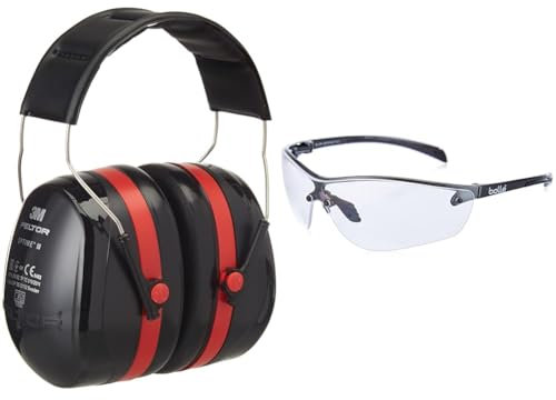 3M PELTOR Optime III H540A - H54001, Casque anti bruit, Protection auditive de travail & Bollé Safety Silium+ Incolores Lunettes Traitement Anti-Buée Platinum SILPPSI Chasse Sport Tir Pêche