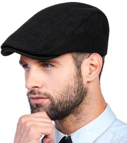Classic Solid Flat Cap Newsboy Hats for Men Paperboy Driving Scally Adjustable (Polyester Blend, Black)