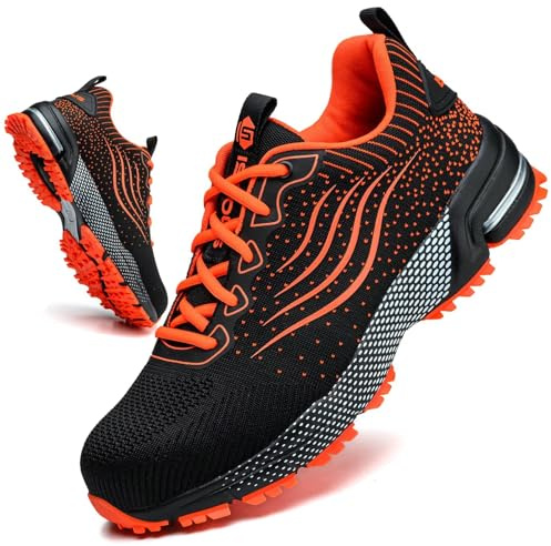Zapatos de Seguridad para Hombre Mujer Zapatillas Trabajo Ligero Naranja 41