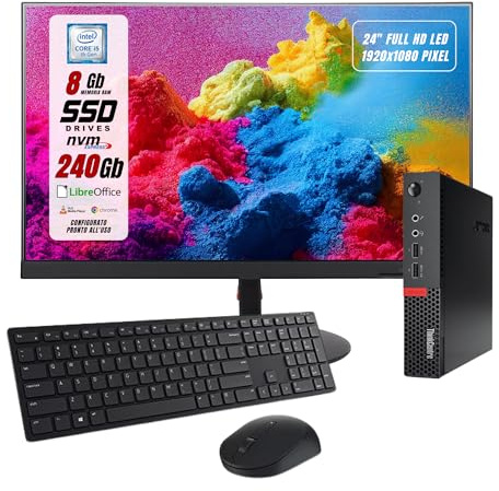 Lenovo Thinkcentre, Intel i5-6400 4 Core fino a 3.3 GHZ, Ram 8GB SSD NVMe 256GB WiFi, Monitor 24, Pronto all'uso, Mouse e Tastiera inclusi (Ricondizionato)