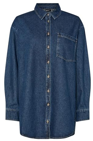 PIECES Camicia in Jeans da Donna PCMAISIE, Blu Jeans Scuro, M