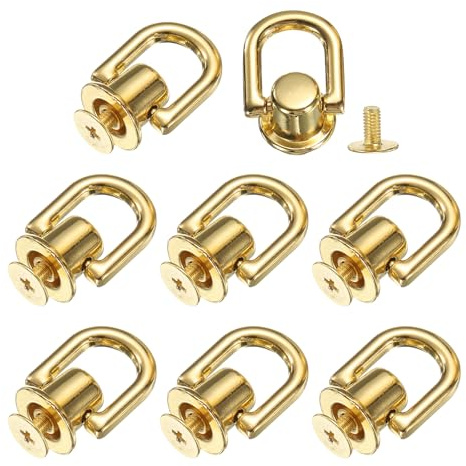sourcing map Metal Ball Studs Rivets D Ring, 8 Pcs Ball Post Head Buttons Studs Rivets with Screw for Purse Chain Connector DIY Art Leather Crafts (Gold)
