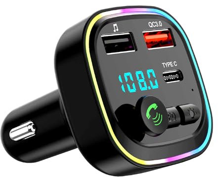 Bluetooth FM Transmitter, KFZ Bluetooth Adapter Auto Radio, Auto Radio Adapter Autoladegerät Zigarettenanzünder mit Freisprechen, 2 USB Ports, Unterstützt SD-Karte USB-Sticks