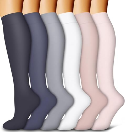 Calcetines de Compresión 6 pares Hombres Circulación 15-20 mmhg Medias de Compresión Médicas Mujeres Enfermería (A-Assorted-1, S-M)