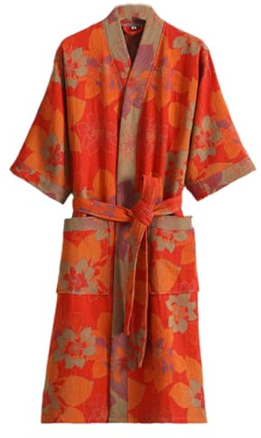 CRETUAO D,L, Bata de Gasa Doble algodón Estilo japonés para Mujer,Bata de baño Tipo Kimono Suave y Ligera con Estampado,Pijama Yukata para Pareja,Ideal para SPA,Sauna y Sauna