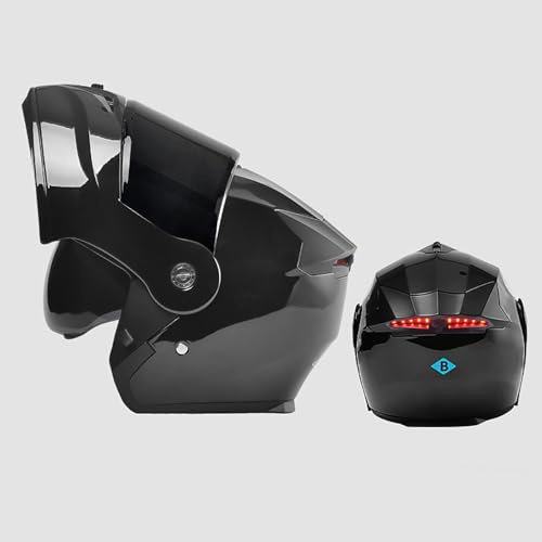BDBLFLTZ Casque Moto intégral, Double visière Rabattable, modulaire, avec feu arrière à LED, pour Hommes Adultes Black D