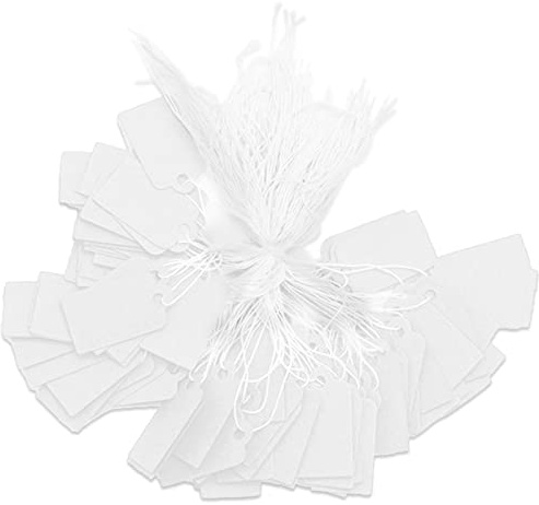 Lot de 500 étiquettes de prix pour bijoux avec cordon, étiquettes de marquage avec cordon élastique, étiquettes d'affichage, étiquettes de prix en papier (blanc)